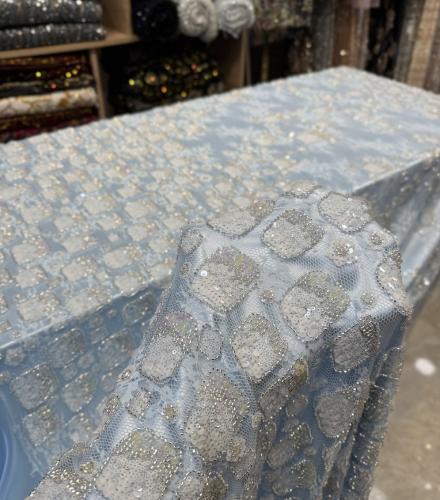 Coupon 3 Metre Avec Fon DENTELLE LUXURY BLUE CIEL
